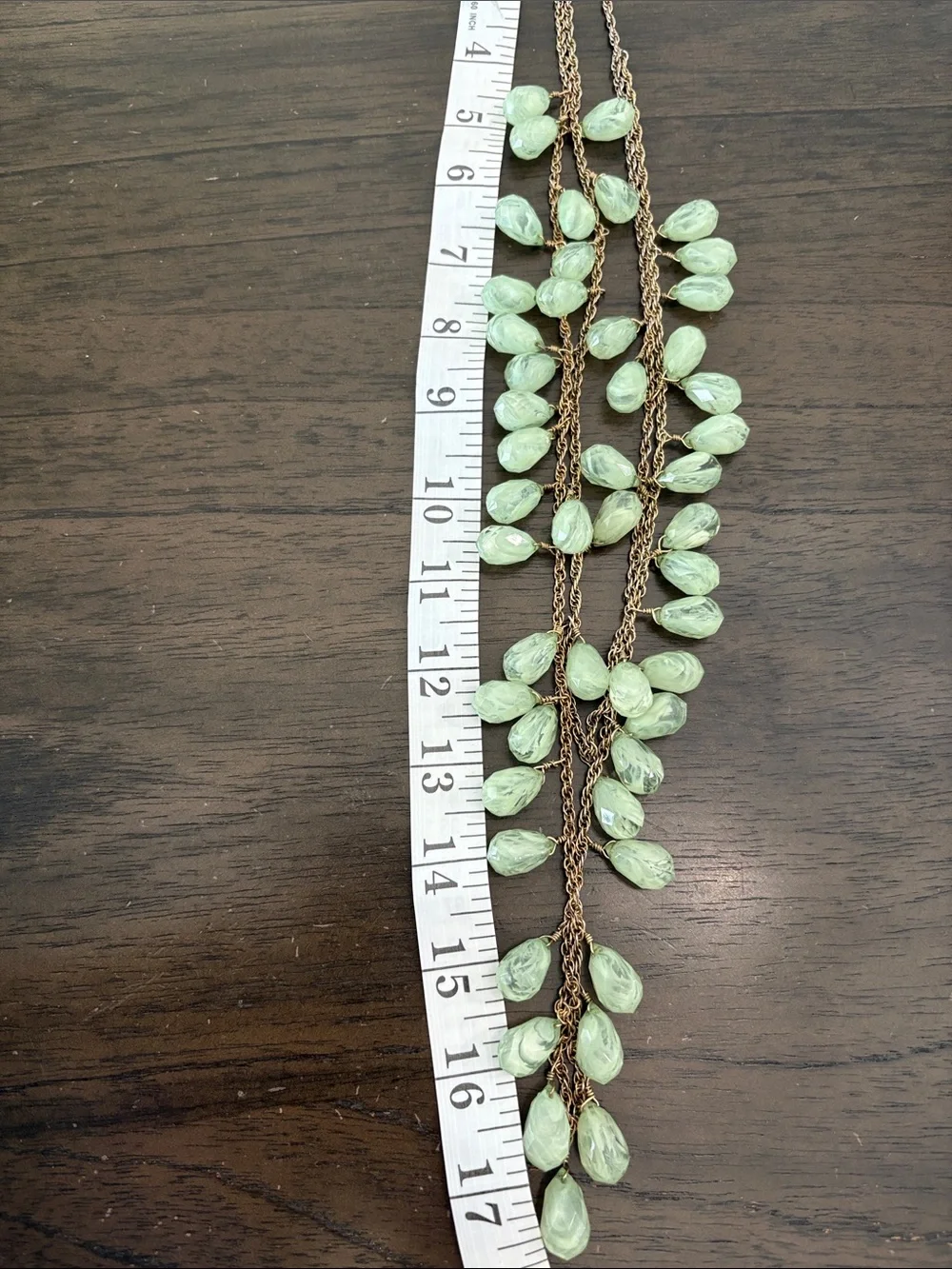 Gold Layered Necklace with Mint Green Teardrop Beads